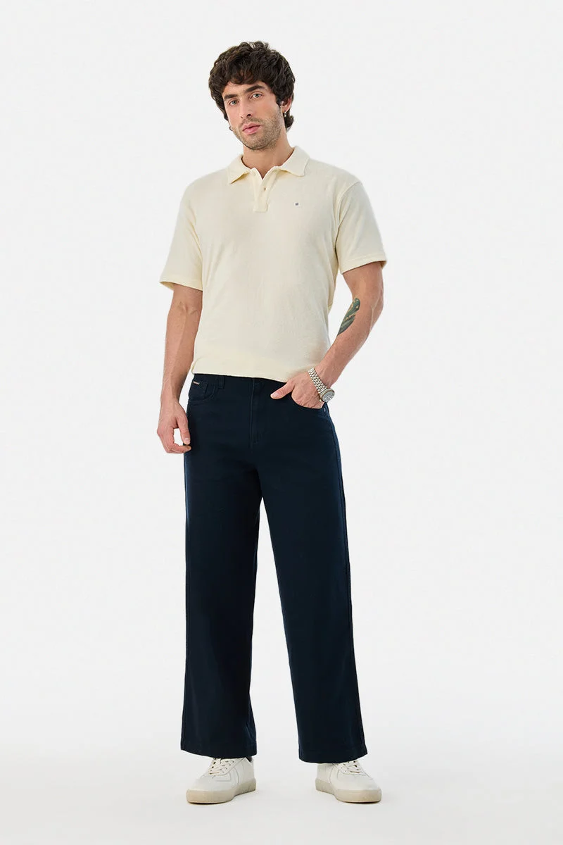 Snitch Navy 100% Cotton Relaxed Fit Trousers for Men | Best Price UAE
